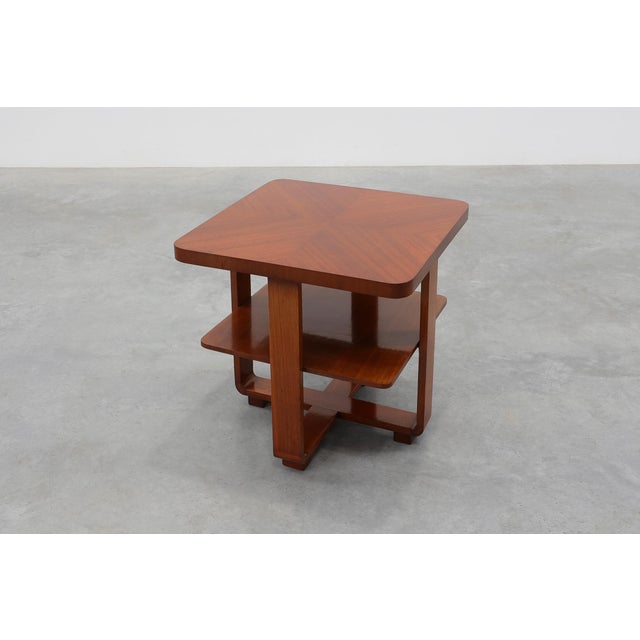 Wood Art Deco Walnut Veneer Side Table with Shelf, Belgium, 1920s For Sale - Image 7 of 14