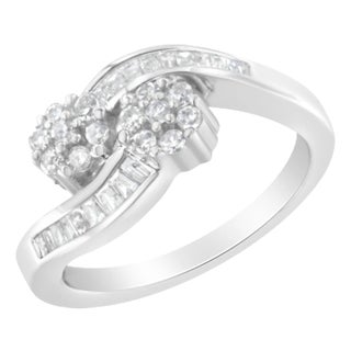 14K White Gold Round and Baguette Diamond Bypass Ring (1/2 cttw, H-I Color, I1-I2 Clarity) - Ring Size 6 For Sale