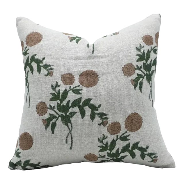 Fabdivine Handmade Block Print Pillow Cover 18x18 Inch Thick Linen - Gulab For Sale