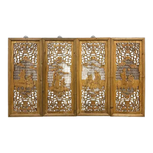 20th-Century Chinese Carved 8 Immortal Figures Wooden Panels -Wall Hanging Set