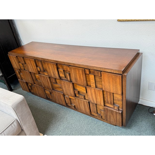 Brutalist Lane Furniture Staccato Brutalist Lowboy Dresser, Circa 1970's For Sale - Image 3 of 12