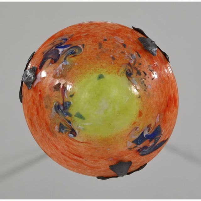 Orange Small French Art Deco Pendant Light by Le Verre Francais Schneider - 1925 Chandelier France For Sale - Image 8 of 14