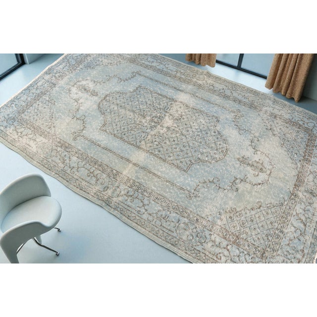 Vintage Aqua Colour Oushak Rug For Sale - Image 10 of 10