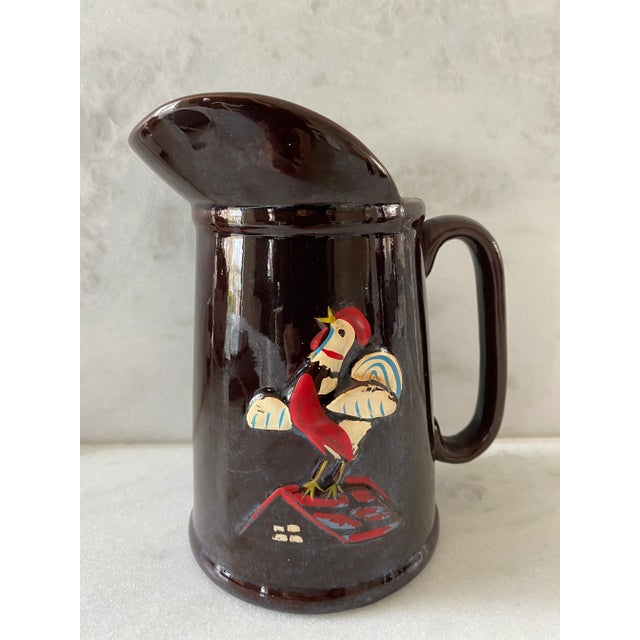 Mid 20th Century Mid Century Modern Redware Pottery Brown Rooster Pitchers - Set of 3 For Sale - Image 5 of 11