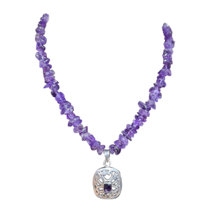 1950s Taxco Silver Amethyst Gemstone Beaded Necklace