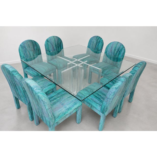 Glass PostModern Attributed to Jeffrey Bigelow 1990s Square Beveled Glass Dining Table With Lucite Base For Sale - Image 7 of 8
