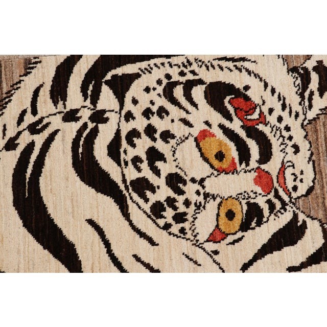 Contemporary Rug & Kilim’s Contemporary Tiger Pictorial Rug in Beige-Brown and Black Tones For Sale - Image 3 of 7
