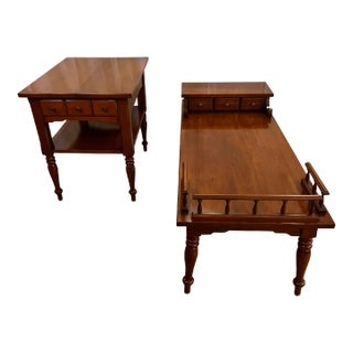 Southern Colonial Furniture Solid Wild Cherry Early American Non-Identical Set of 2 Side Tables For Sale