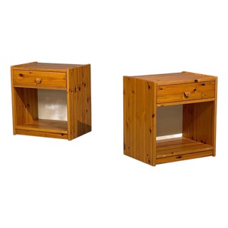 Swedish Modern, Nightstands, Pine, Leather, Sweden, 1970s For Sale
