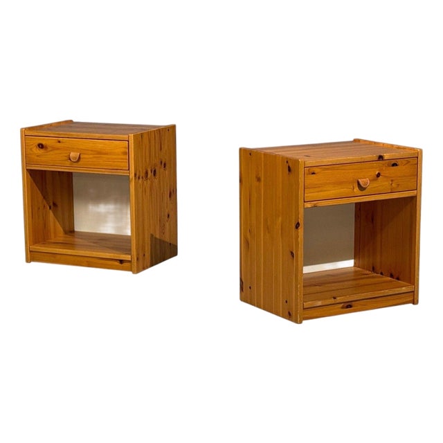 Swedish Modern, Nightstands, Pine, Leather, Sweden, 1970s For Sale