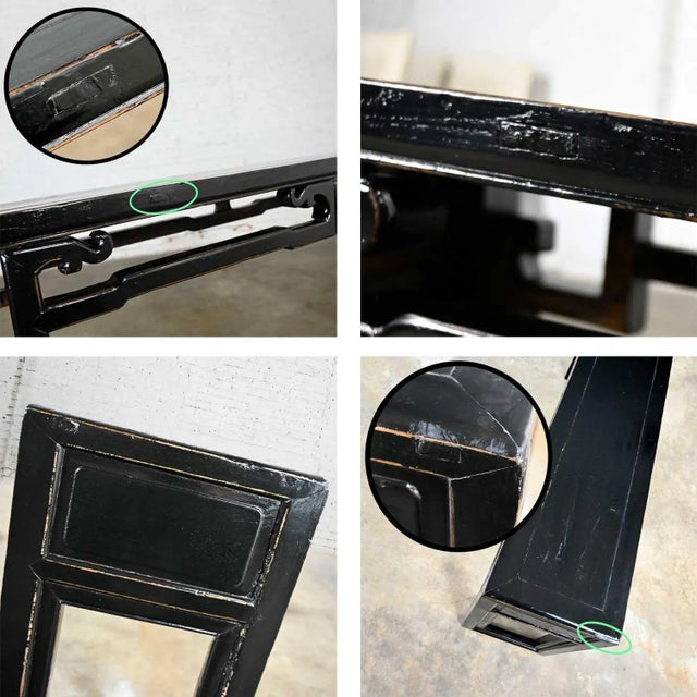 Asian Chinoiserie Distressed Black Finish Alter Style Sofa Console Table For Sale - Image 10 of 13