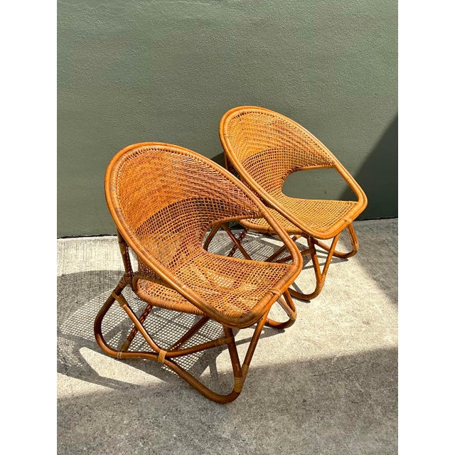 Vintage Woven Rattan Lounge Chairs - Pair For Sale - Image 12 of 12