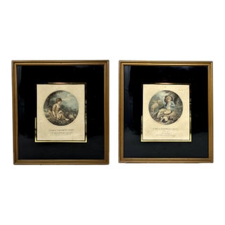 Antique Regency Pair Hand Colored Stipple Engravings Children Richard Westal 18Ct For Sale