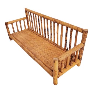 Vintage Narrow Burnt Bamboo Hanging Wall Display Shelf For Sale