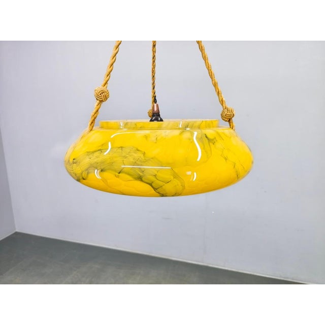 Art Deco Pendant Light in Marbled Glass and Brass, 1930s For Sale - Image 4 of 16