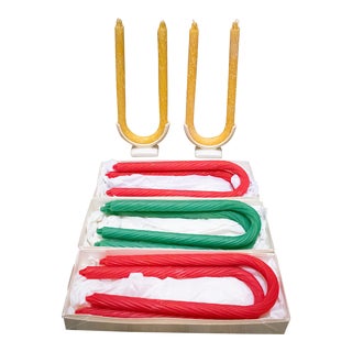 Vintage Doubled-Ended Candles With Ceramic Candle Holders, 10 Pieces For Sale
