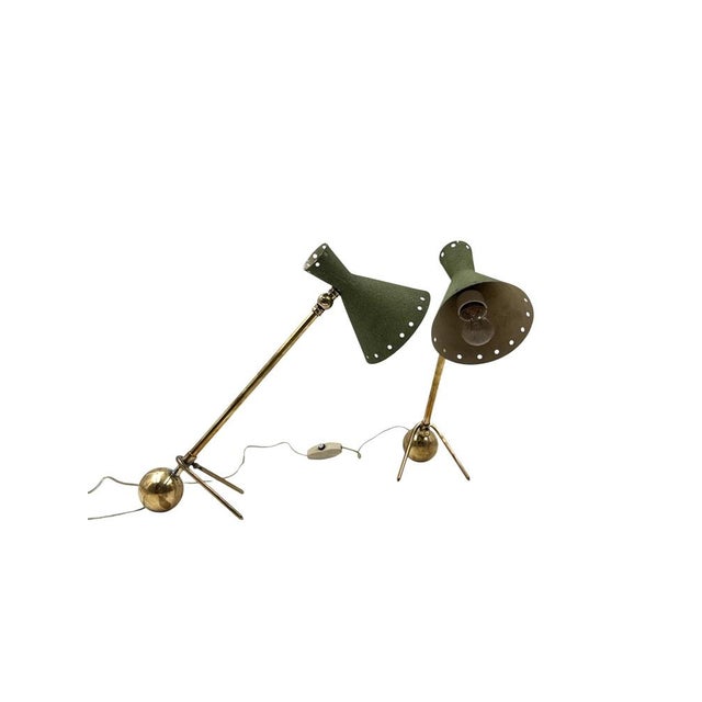Gold Mid-Century Table Lamps attributed to Stilnovo, Milano, Italy, 1950s, Set of 2 For Sale - Image 8 of 13