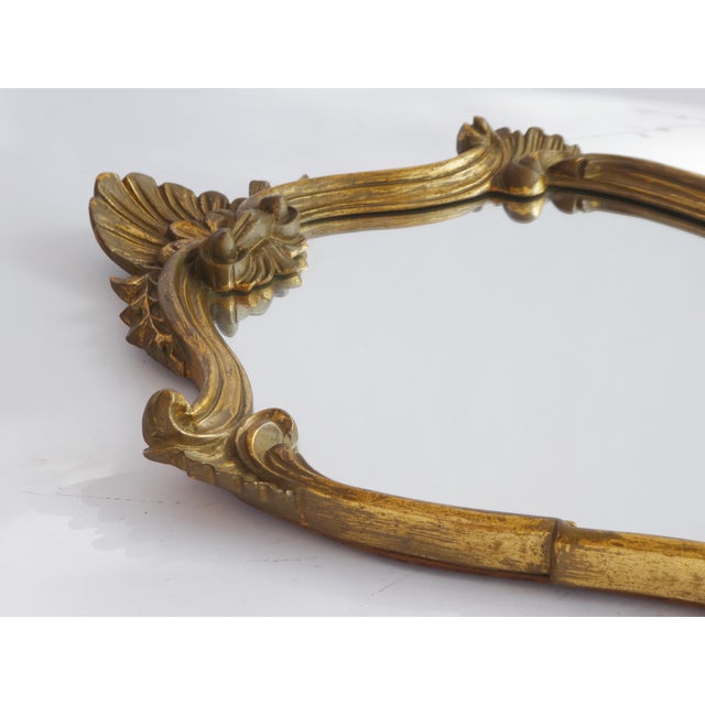 Wood Hollywood Regency Rococo Baroque French Gold Gilt Scalloped Mirror with Floral Design, 1960s For Sale - Image 7 of 10