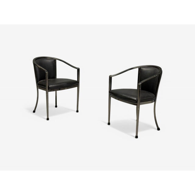 Karl Springer Style, Mid-Century Modern, Gunmetal, Leather, Armchairs, 20th Century - Set of 2 For Sale - Image 4 of 7