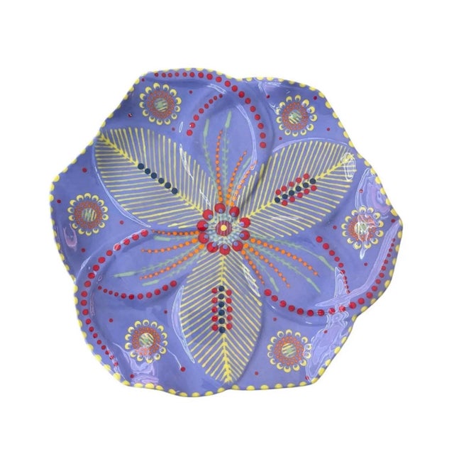 South African Handmade & Hand-Painted Ceramic Serving Plate - Set of 4 For Sale - Image 4 of 11