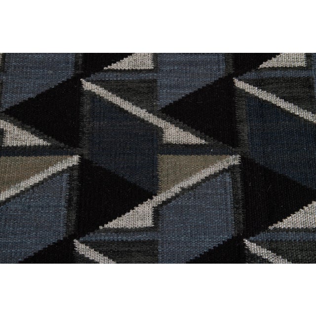 2010s Square Modern Swedish Style Handmade Abstract Wool Rug With Black Field For Sale - Image 5 of 8