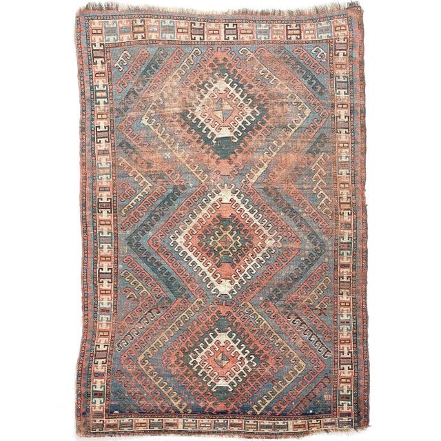 1910-20's Antique Caucasian Rug With Ram Horn Outlined Diamond Rug 4 4 X 6 4 For Sale - Image 13 of 13