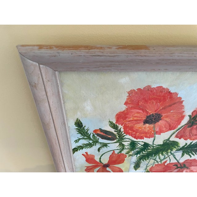 Elizabeth Koch Original Painting “Anenomes in a Vase” in Distressed Wood Frame - Circa 1960s For Sale - Image 9 of 13