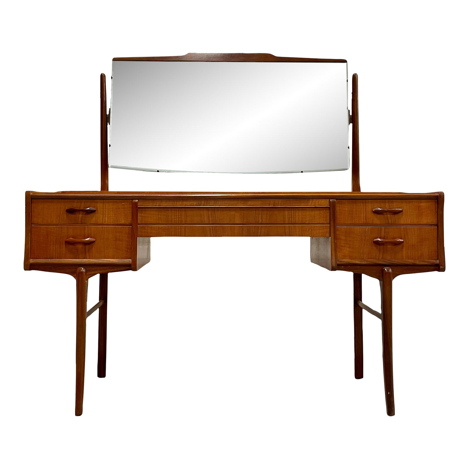 Mid Century Modern Teak Vanity / Desk + Large Mirror, C. 1960's | Chairish