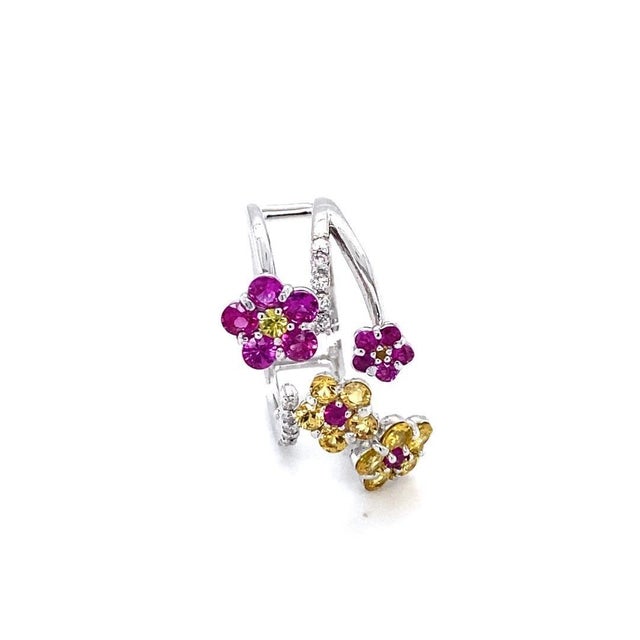 1.72 Carat Natural Sapphire Diamond White Gold Cocktail Ring, Size 7 For Sale - Image 4 of 7