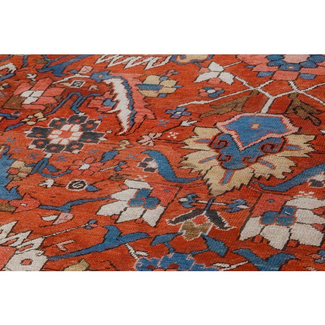 Textile 1920s Persian Heriz Rug in Blue, Pink, Red, White, and Yellow For Sale - Image 7 of 13