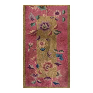 Cute Pink-Cerise Grond Color With Central Floral Desing Antique Chinese Art Deco Rug For Sale