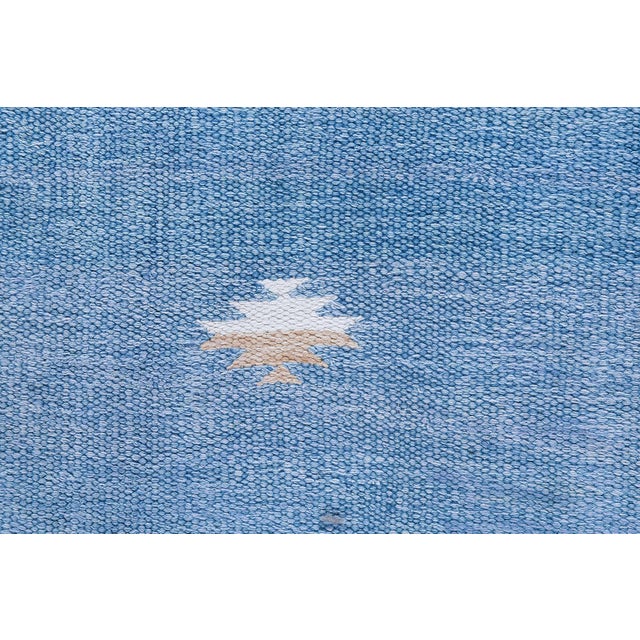 Doris Leslie Blau Indian Dhurrie Vintage Geometric Blue Flatweave Cotton Rug For Sale In New York - Image 6 of 9