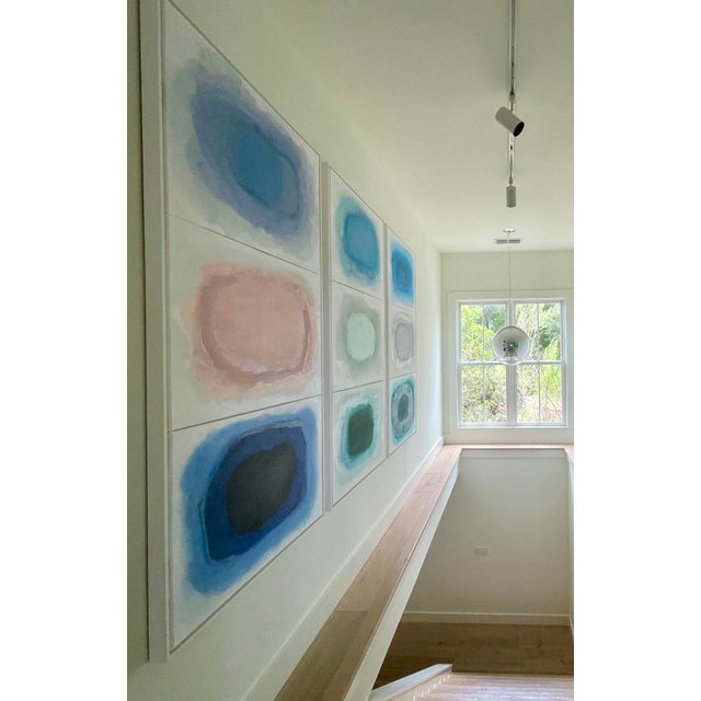 Textile "Conversations 01/02/03" Set of 3 Oversized Luminescent Multi-Color Color Field Triptych Painting Panels, Framed For Sale - Image 7 of 11