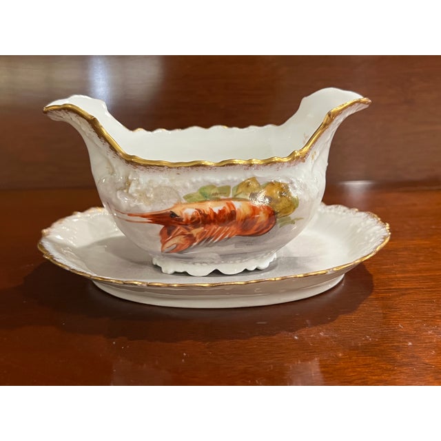 French Mid 20th Century Limoges Lobster Platter and Limoges Gravy Boat For Sale - Image 3 of 4