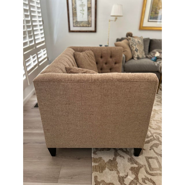 Textile Bernhardt Furniture Faye Camel Tufted Back Settee For Sale - Image 7 of 9