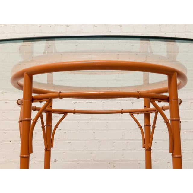 Vintage Bamboo-Style Orange Round Dining Table With Glass Top For Sale In Los Angeles - Image 6 of 10