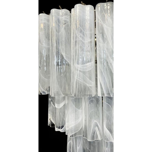 White Large Vintage Murano Glass Tiered Chandelier with 78 Alabaster White Glasses, 1990s For Sale - Image 8 of 17