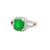 This elegant ring features a vibrant, emerald-cut emerald from Colombia as its centerpiece, securely held by four elegant...