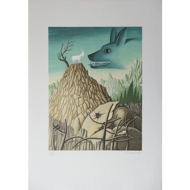 Raymond Peynet, The Goat and the Wolf, Original Lithograph For Sale