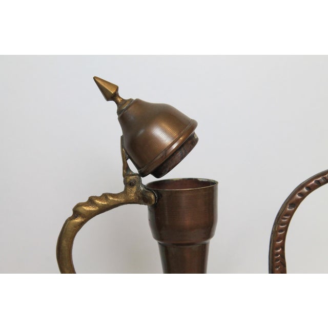 Mid 20th Century Boho Chic Middle Eastern Copper & Brass Engraved Ewer Water Pitcher For Sale - Image 10 of 11