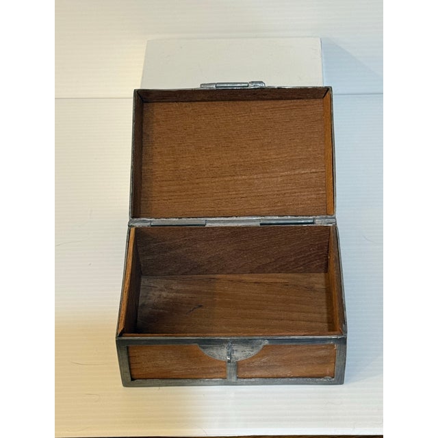 Vintage Chinese Dragon Relief Wood & White Metal Decorative Trinket Box For Sale In Phoenix - Image 6 of 12
