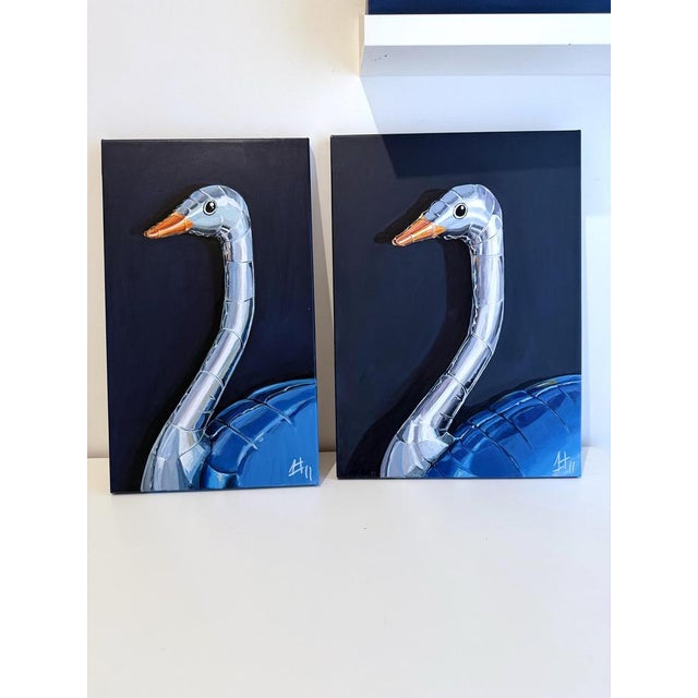 Sofía Cristina Jiménez, Silver Inflatable Ostrich, Lady Truthi 2, 2024, Acrylic Painting For Sale - Image 9 of 11