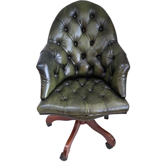 Vintage Chesterfield Style Chair in Green Leather, 1980s For Sale - Image 18 of 18