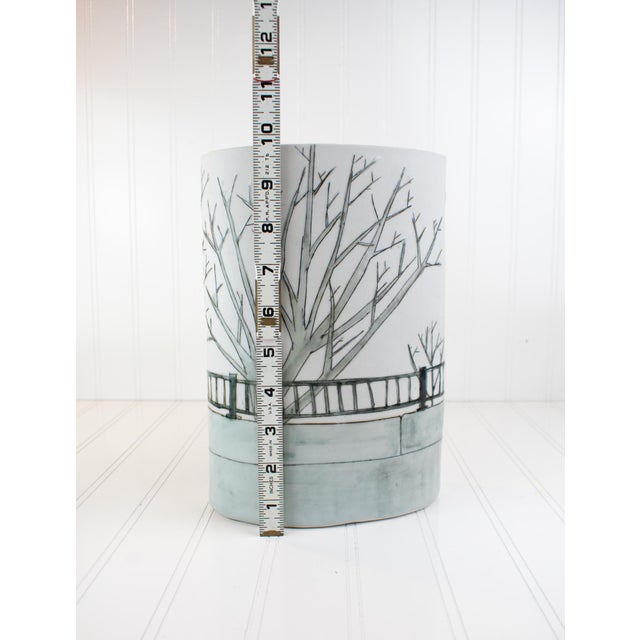 Studio Porcelain Oval Vase With Winter Landscape Motif, Signed For Sale - Image 17 of 18