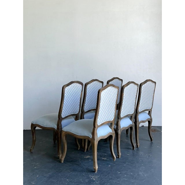 Vintage Carved Wood Dining Chairs With Blue Upholstery - Set of 6 For Sale - Image 12 of 13