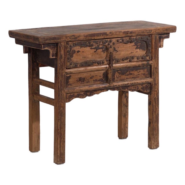 Antique Elm Console Table with Iron Hardware from Amaru For Sale
