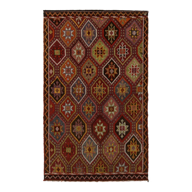 Vintage Cecim Kilim Rug in Red, Polychromatic Tribal Pattern For Sale