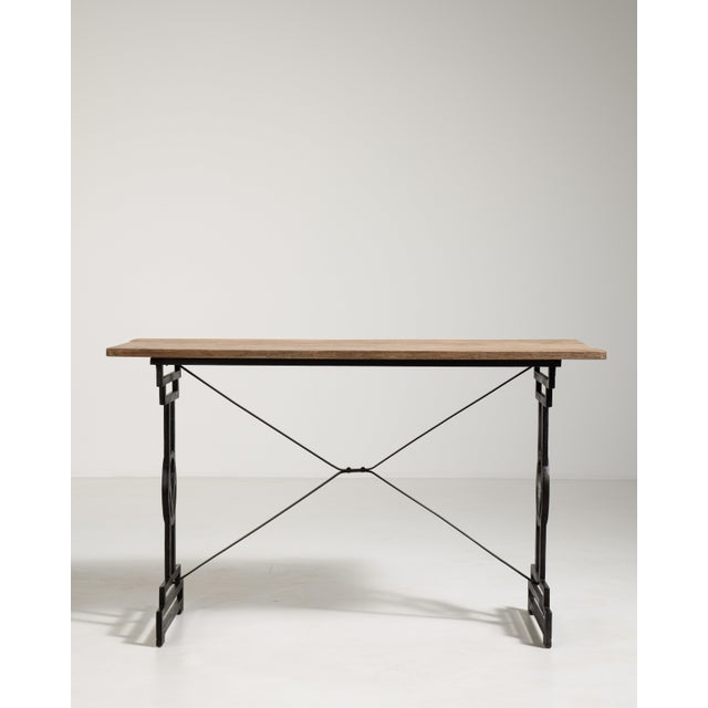 Mid 20th Century Cast Iron Bistro Table with Oak Top, Antique, France, 20th Century For Sale - Image 5 of 18
