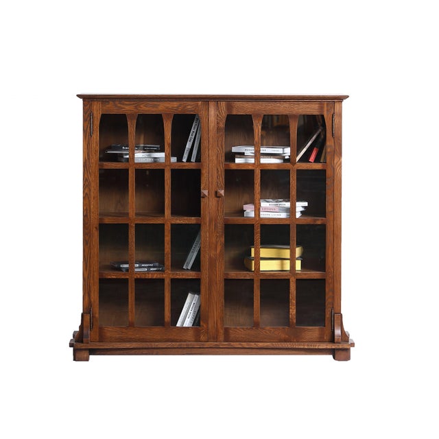 Mission Mission Solid Oak Double Door Bookcase - Walnut For Sale - Image 3 of 10