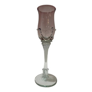 Late 20th Century John Deeble Signed Studio Art Glass Wine Goblet Pink Chalice Hand Blown For Sale